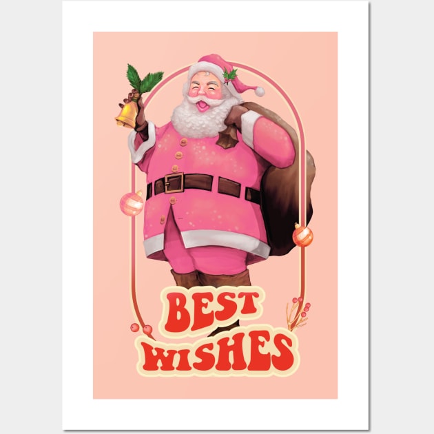 Retro Vintage Pink Santa Claus | Best Wishes Wall Art by i am Cuta